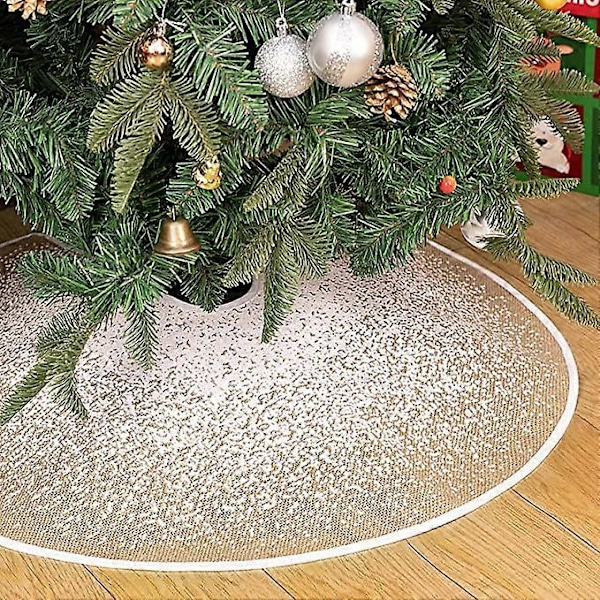 N&T NIETING Juletræstæppe i Jute, 76 cm Glitter Juletræstæppe Fuld Snefnug Prik Rustik Juletræsmåtte til Julefrokost Juledekoration