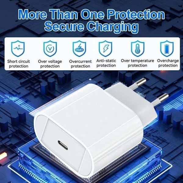 Hurtigoplader til iPhone - MFi-certificeret - 20W PD-oplader til iPhone med 1,8 m USB-C til Lightning-kabel, Type-C-oplader til iPhone 14/14 Plus