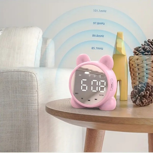 Digital väckarklocka, smart klocka, portabel högtalare, FM-radio, mini sminkspegel, skrivbordsklocka