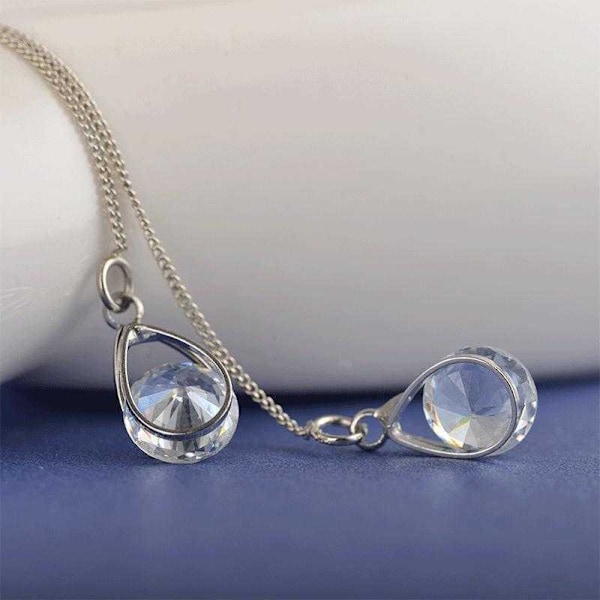 925 Sterling Silver CZ Droplet Kedjeörhängen Hängande för Kvinnor Flickor Kristall Hängande Örhängen Trådade Tofs