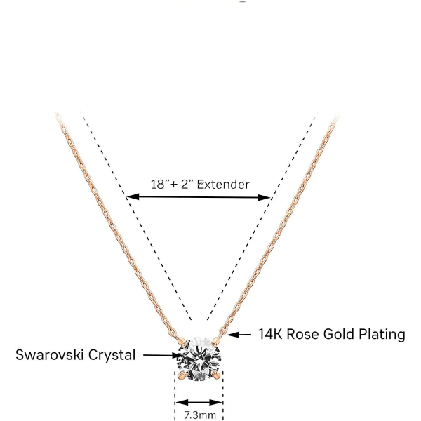 Gullbelagt Swarovski Crystal Solitaire (8mm) Cz Dainty Choker Halskjede | Gull halskjeder for kvinner Rose