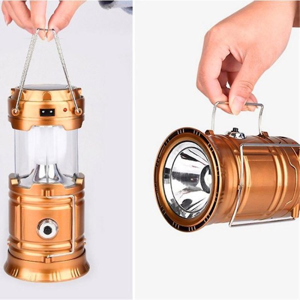 Golden Led Camping Lantern Bærbar Solar Oppladbar Teleskop