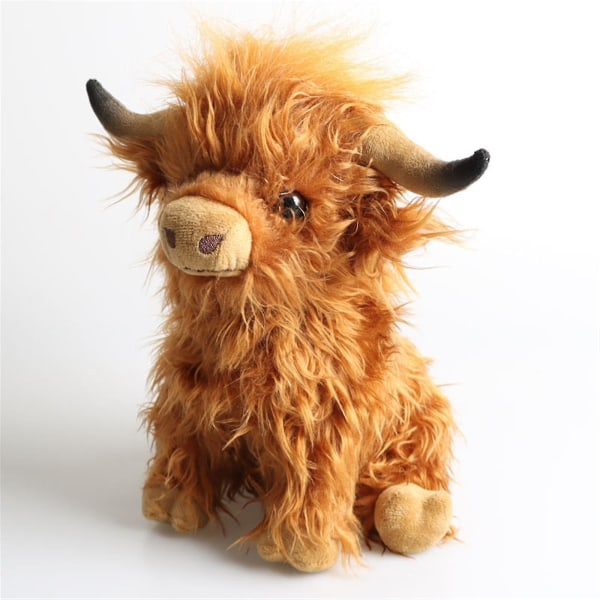 25 cm-levande Nature Brown Highland Cow Med Mooing Sound, Realistisk Mjuk Gosegård Toy-naturli Miljövänlig - 2023