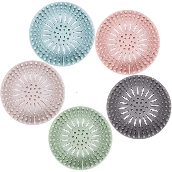 Hair Catcher Durable Silicone Hair Stopper Shower Drain Covers Easy To Install And Clean Suit For Bathroom Bathtub And Kitchen 5 Pack