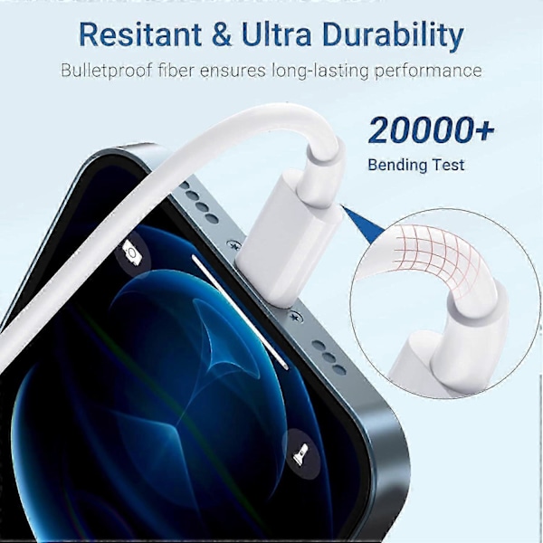 iPhone Nopea Latauskaapeli 3-pakkauksessa 2M USB-C - Lightning-kaapeli [MFi-sertifioitu] Uusi iPhone-kaapeli Yhteensopiva iPhone14 13 12 11 Pro Max X XS XR, iPad P