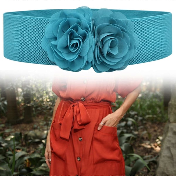 Elastisk midjebelte, bredt belte for kvinner for bluse, genser, maxi-skjorter Blue