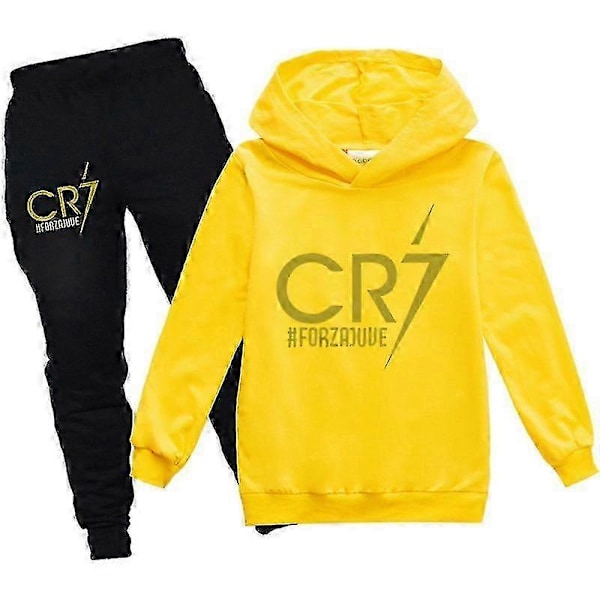 2 STK Cristiano Ronaldo Hettegenser VM CR7 Julegaver The Eras Tour Hettegenser og Svart Buksesett Jenter Gutter Hettegenser Genser Pullover Topper Barn T 5-6years Yellow