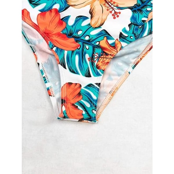 Blomster tropisk badedragt med høj talje med strandkimono-overtræk 3-delt badetøj polstret bikini-badedragtsæt (S Multi Color S