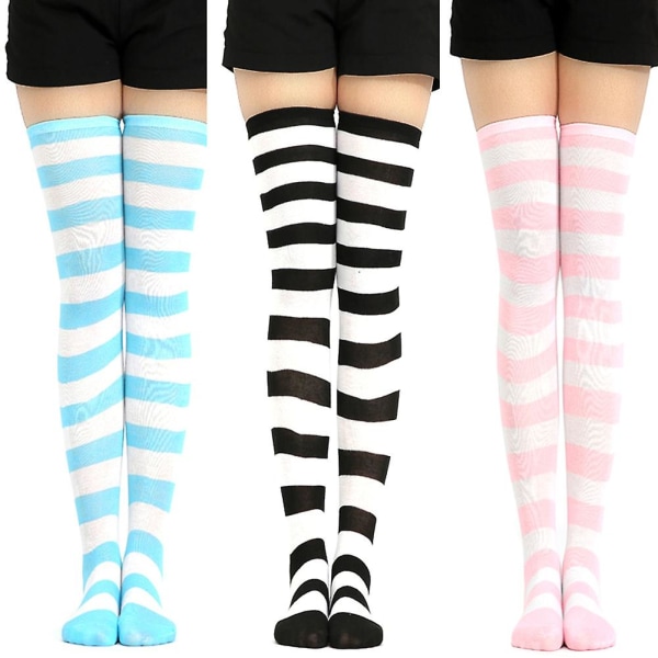 Sijiali Søte kvinner Stripe Lår Høyt Over Kneet Strømper Stretch lange Cosplay Sokker Gray Black Wide Stripe