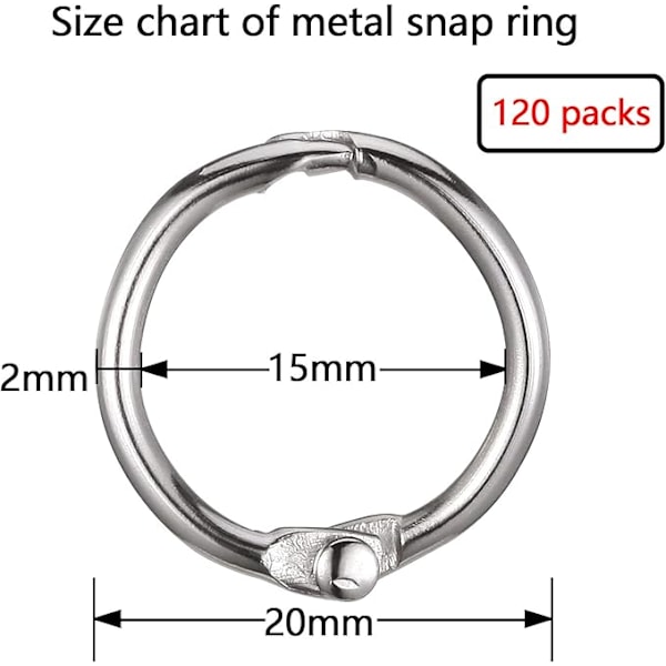Binderinge, 120 Stykker Løsblad Bog Ring Hængsler, 20mm Løsblad Bog Nøglering, Sølv Metal Binderinge