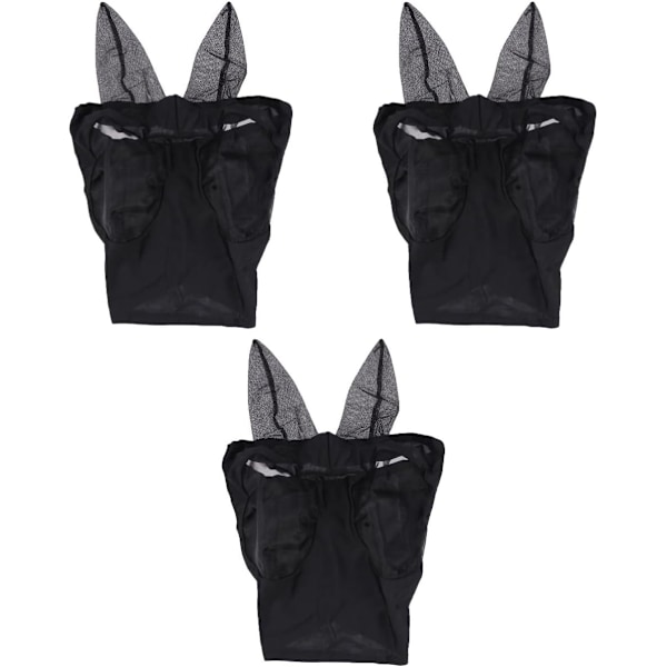 3 st Häst Ansikte Flugbett Avvisande Mask Utomhus Mesh Flugbett Avvisande Hästhuvud Svart