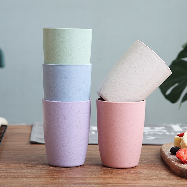 Miljövänlig Okrossbar Återanvändbar Drickskopp för Vuxna (35 cl), Vetestråglas Hälsosam Tumbler Set 5-Multifärgad, Diskmaskinsäker