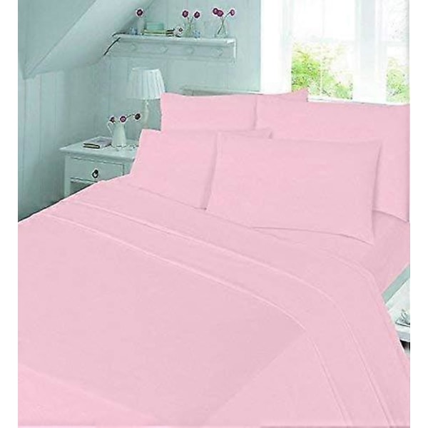 4-delat Flanell-Lakan Set (Dra-på-lakan, Platt Lakan, Örngott Par) Flanell King Pink