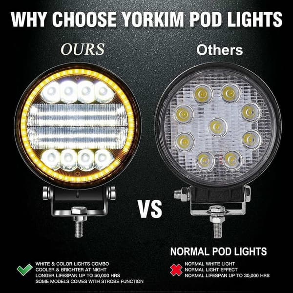 4X LED Arbeidslys Pods Runde Gule Spot Combo Lys Gul Tåkelys for Jeep Off Road SUV