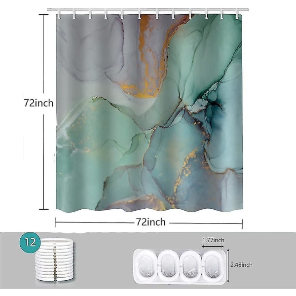 Värikkäät marmoriset suihkuverhot kylpyhuonesarjoihin kangas, jossa 12 koukkua akvarelli abstrakti mustemaali Sinivihreä jade-tekstuuri violetti ja kultainen raidat