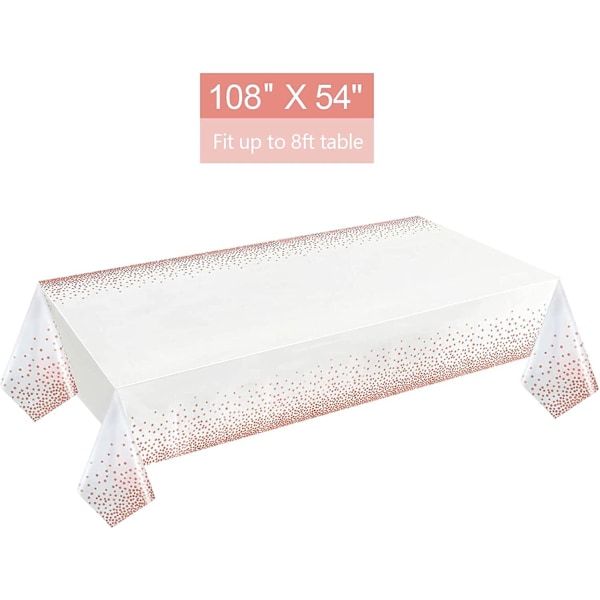 4-pack, Vit och Roséguld Bordsduk Plast, Bordsöverdrag för Fester, Prickig Konfetti Mönster Bordsdukar för Rektangulära Bord, 137 cm x 274 cm