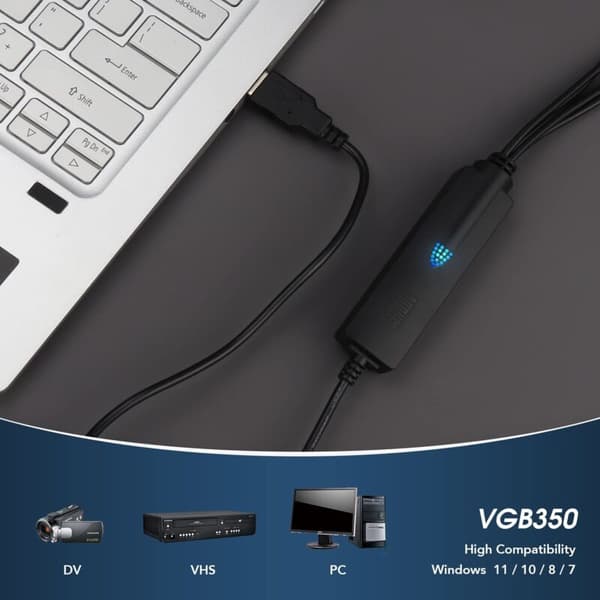 USB analog lyd- og videokonverterer - Programvare inkludert - Konverter fra videospiller og videokamera