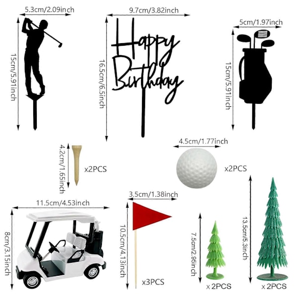 Golf Födelsedagstårta Toppers, Tårtdekorationer för Män, Kreativa Cupcake Toppers, Tårtinsatser, för Fars Dag Fest Favörer White Cart