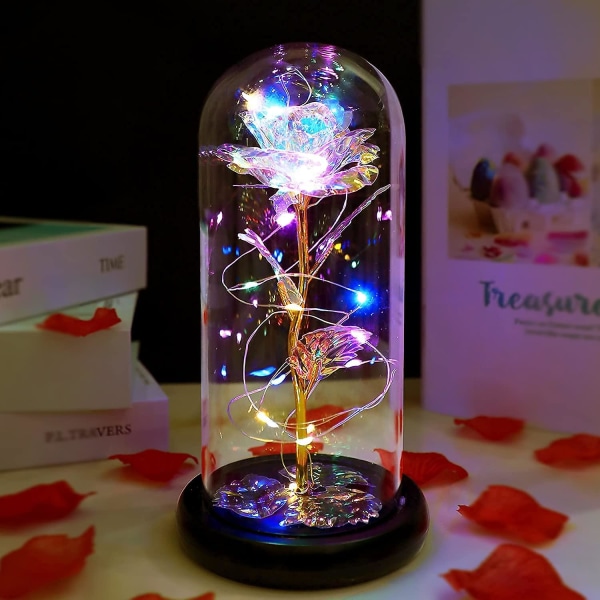 Bursdagsgaver til kjæreste kvinner, Rose Light, Glass Blomst Med Fargerike LED-lys Eternal Enchanted Glass Galaxy Rose, Thanksgiving-jubileum