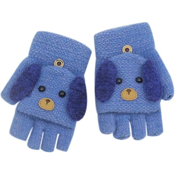 Unisex Varme Myke Vinterstrikkehansker for Barn Gutter Jenter Hanske med Hundevotter (2 til 9 år)