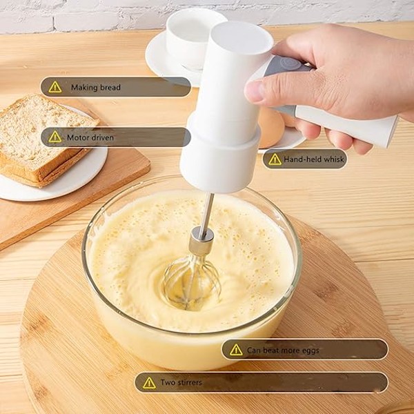 2022 Ny Elektrisk Handmixer, Handhållen Mixer, Bärbar Köksmixer i Rostfritt Stål Äggvisp med 2 Vispar (Vit)