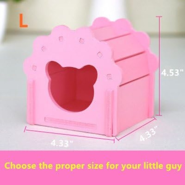 Hamstergömställe, Säker Träbur DIY Färgglad Hydda Söt Träsäng Hus för Möss Dvärghamster Små Djur (Rosa)