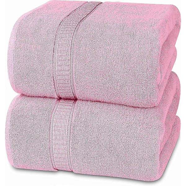 Premium Jumbo Badlakan (90 x 180 cm, 2-pack) - 100% Ringspunnen Bomull Högabsorberande och Snabbtorkande Extra Stort Badlakan Pink