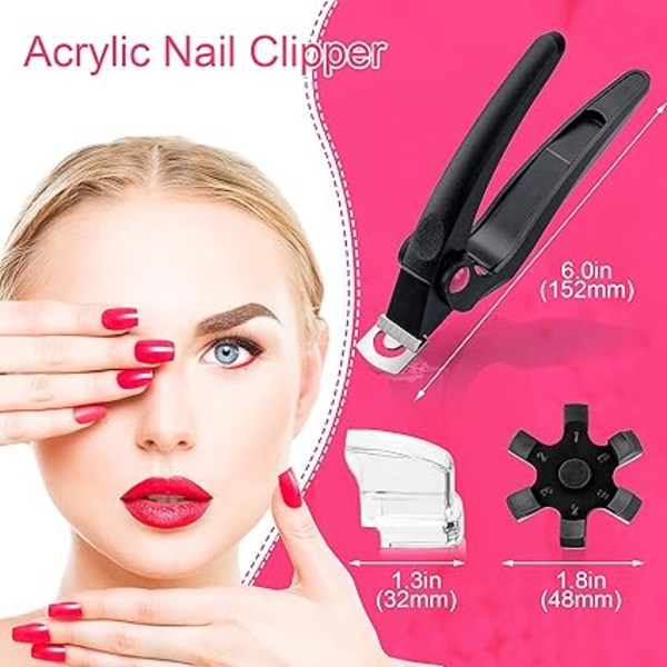 Sort Akryl Negleklipper, Justerbar Negleklipper i Rustfrit Stål, Kunstig Falsk Negletipper til Falsk Neglekunst Manicure Projekt