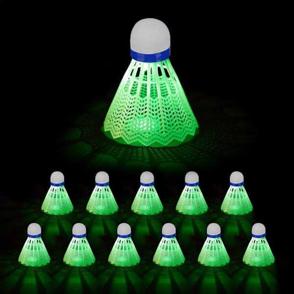 LED Badminton 12-styks sæt, Badminton, HD: 8,5 x 6,5 cm, Grøn pære, Badminton med lys, Hvid