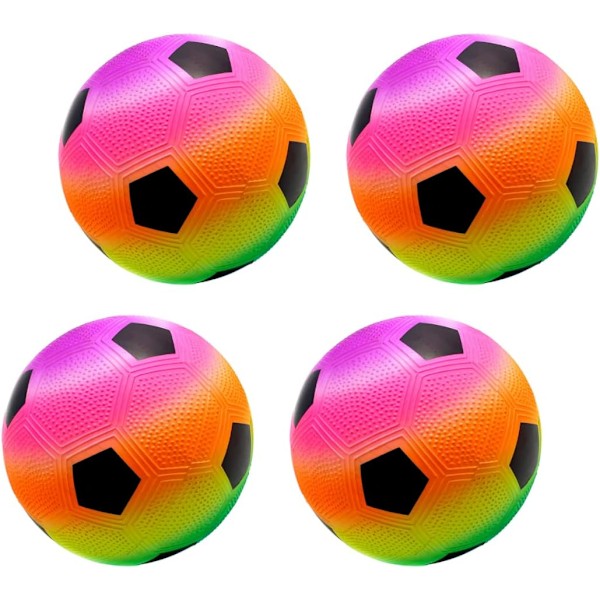 4 stycken PVC-bollar för barn. Regnbågsfärgade uppblåsbara fotbollar. Mjuka bollar för barn. Spelbollar.