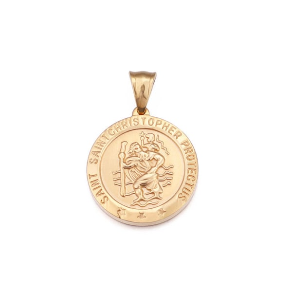 St Christopher Halskæde Personlig indgraveret rund medaljon Antik religiøs beskytter Talisman vedhængsmedalje - guld Gold