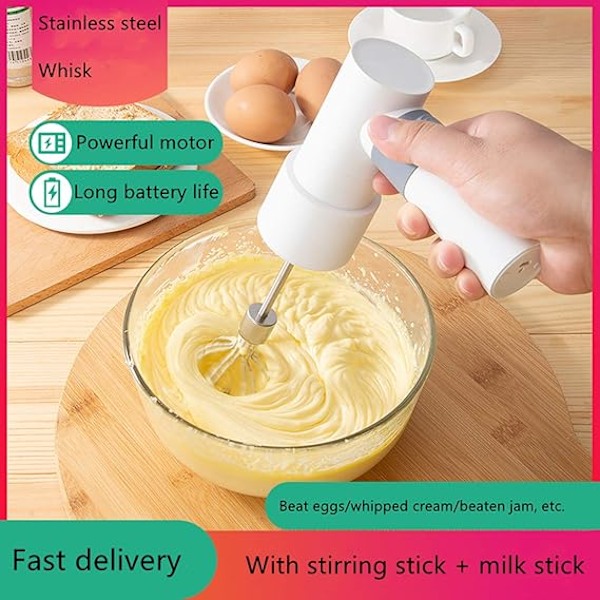 2022 Ny Elektrisk Handmixer, Handhållen Mixer, Bärbar Köksmixer i Rostfritt Stål Äggvisp med 2 Vispar (Vit)