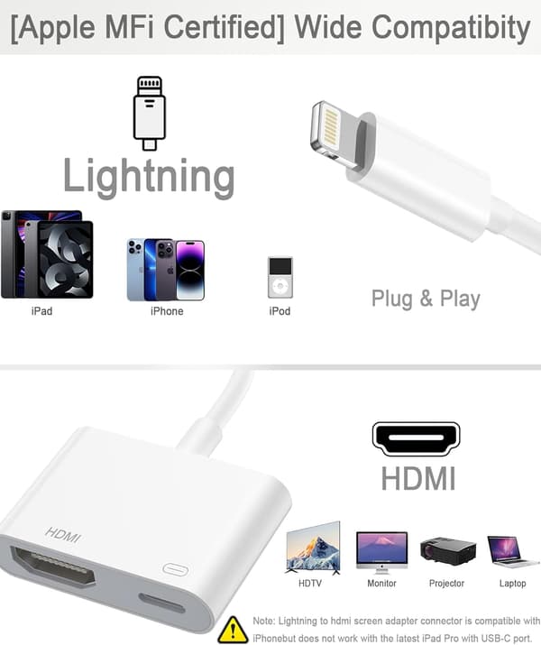Lightning Digital AV-adapter til Apple-enheder - MFi-certificeret HDMI-stik