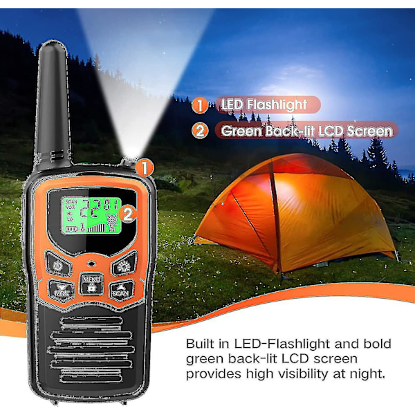 Kryc Walkie Talkies, Walkie Talkies med lang rækkevidde til voksne med 22 Frs-kanaler, Familie Walkie Talkie med LED-lommelygte Vox LCD-display til vandreture
