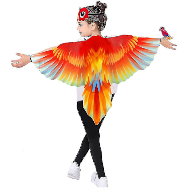 Lintu-asu Papukaija-siivet lapsille lintunaamarilla, Kotka-puku siivet tytöille pojille Halloween-roolileikkeihin ja juhlapalveluksiin Red Parrot