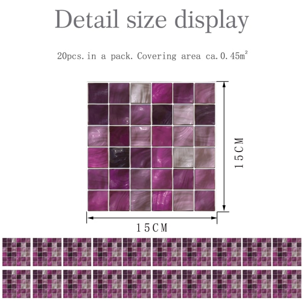 20 stk 3D mosaik flise mærkat selvklæbende boligdekoration 7# Purple 15x15cm
