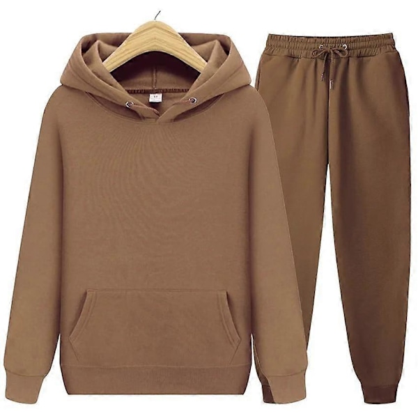 Dam Varm Sportkläder Tvådelad Lös Set Träningsdräkt Långa Huvförsedda Jackor Hoodie Set Dragkedja Löpar Joggingbyxor Femmel Sweatshirt Set pink XL