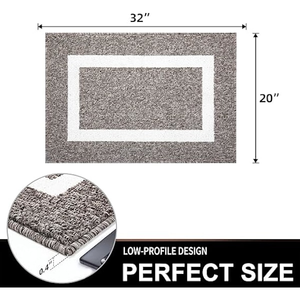 Dörrmatta för inomhusbruk, 50x81 cm, Halkfri Absorberande Smutsavvisande Entrématta, Maskintvättbar Lågprofil Inomhus Entrédörrmatta för Hall, Grå