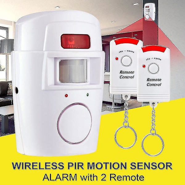Trådlöst PIR Rörelsesensor Alarm + 2 Fjärrkontroller Skjul Hem Garage Husvagn