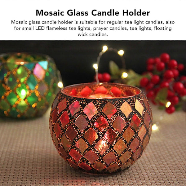 Mosaik Glas Ljusstake Handgjord Doftljuskopp LED Ljusstativ för Hemmet