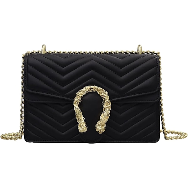 Fashion Metallkedja Liten Axelremsväska Crossbody Väskor för Kvinnor Handväska Plånböcker Veganskt Läder Kopplingar