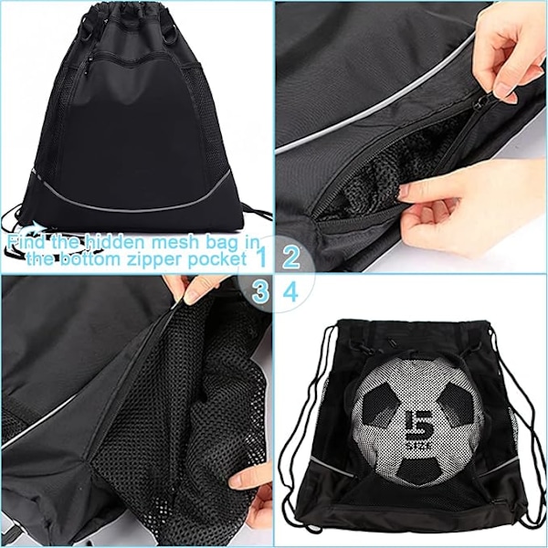Basketballsekk med snøring, fotballbag for gutter og jenter, sammenleggbar fotball volleyball sportsbag med avtakbar nettinglomme for treningsstudio, base, yoga
