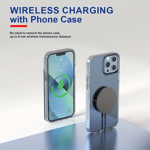 Magnetisk trådlös laddare: 15W maximal effekt, stöder iPhone 15/14/13/12/SE3-serien (1-pack › Ingen adapter)