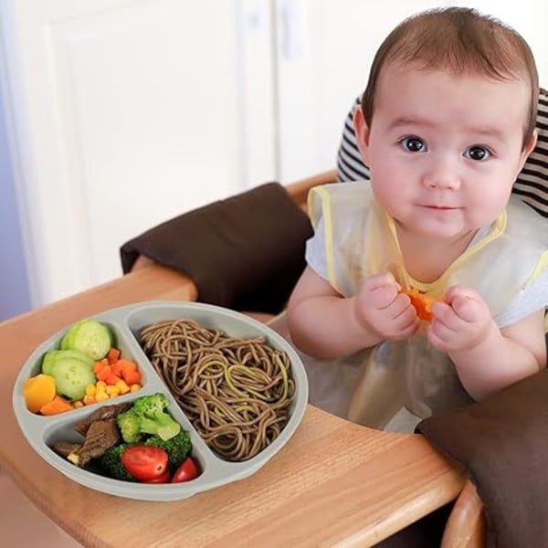 Toddler Tallerkener med Låg - Sugetallerkener til Baby - 100% Silikone Babytallerkener 3-pak - BPA-fri - Tåler Mikroovn og Opvaskemaskine - Opdelt Design