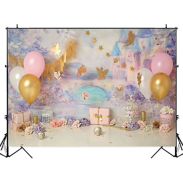 Linna Prinsessa Syntymäpäiväteema Kukka Keiju Tausta Kakun Murskaus Valokuvaukseen Vastasyntyneille Lapsille Muotokuva Kevät Perhoskoriste (7x5ft/2.1x1.5m)