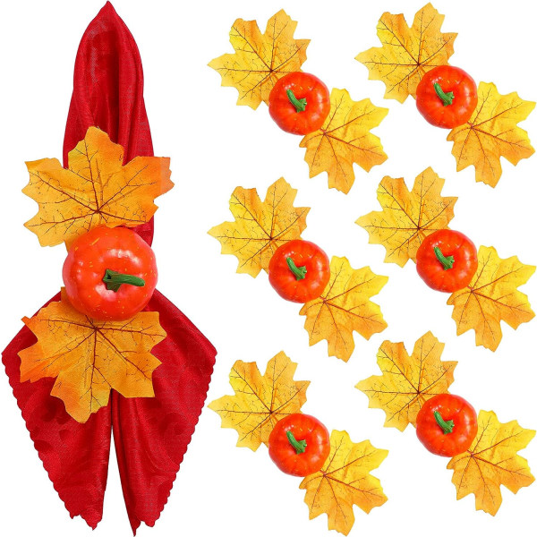 6 Pieces Thanksgiving Pumpkin Napkin Rings for Autumn Fall Leaves Decoration Supplies (Classic Style) Classic Style