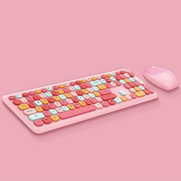 Trådløst Office Punk-tastatur og mussett pink