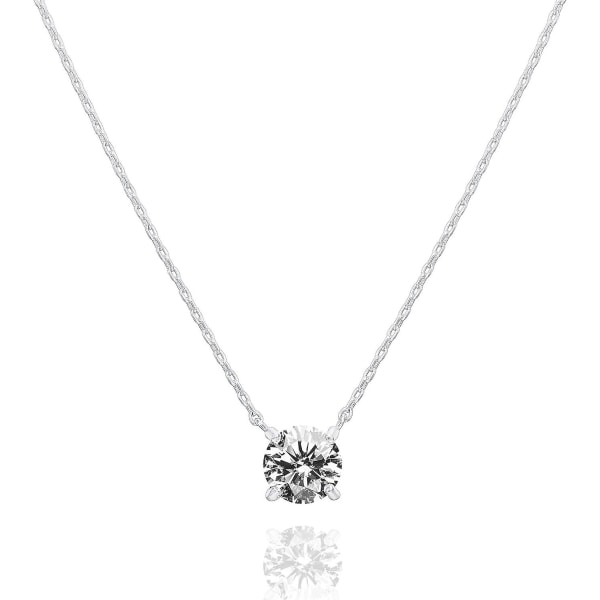 Gullbelagt Swarovski Crystal Solitaire (8mm) Cz Dainty Choker Halskjede | Gull halskjeder for kvinner White