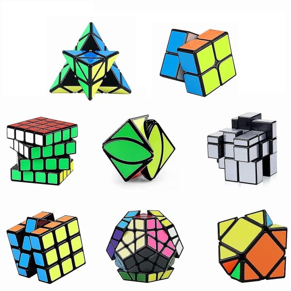 Speed ​​​​Cube Sett, Magic Cube Bundle 2x2 3x3 4x4 Pyramid - Lekepuslespillkube for barn og voksne sett med 8
