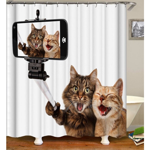 3d tecknad katt duschdraperi rolig vattentät tyg badrum duschdraperi matta Color HY136 W150xH180cm curtain